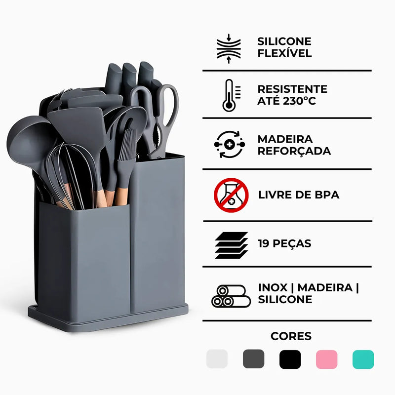 Kit Utensílios de Cozinha Jogo Completo 19 Peças