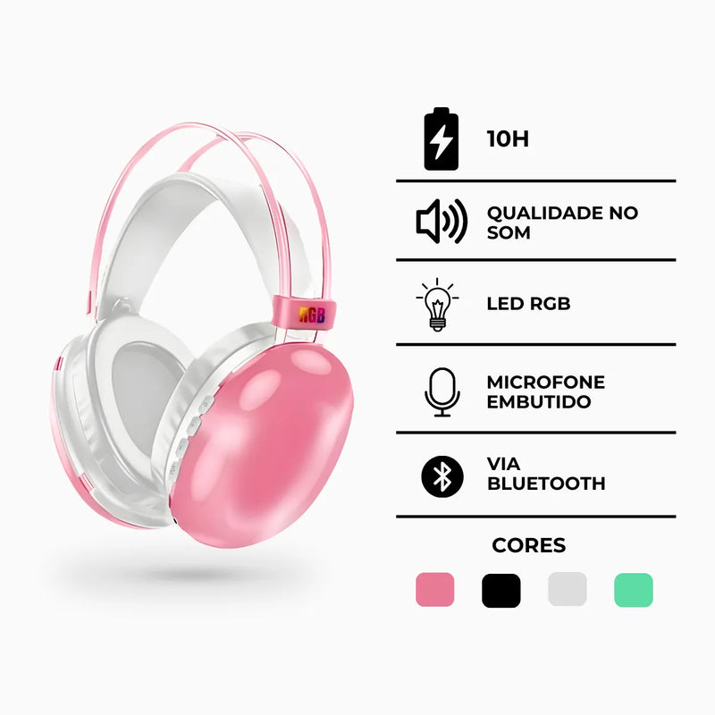 Fone De Ouvido Sem Fio Bluetooth V5.3 Com LED