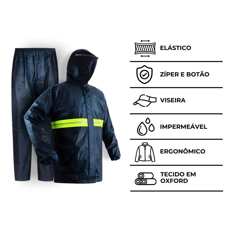 Conjunto Capa De Chuva Impermeável Com Touca E Viseira - G