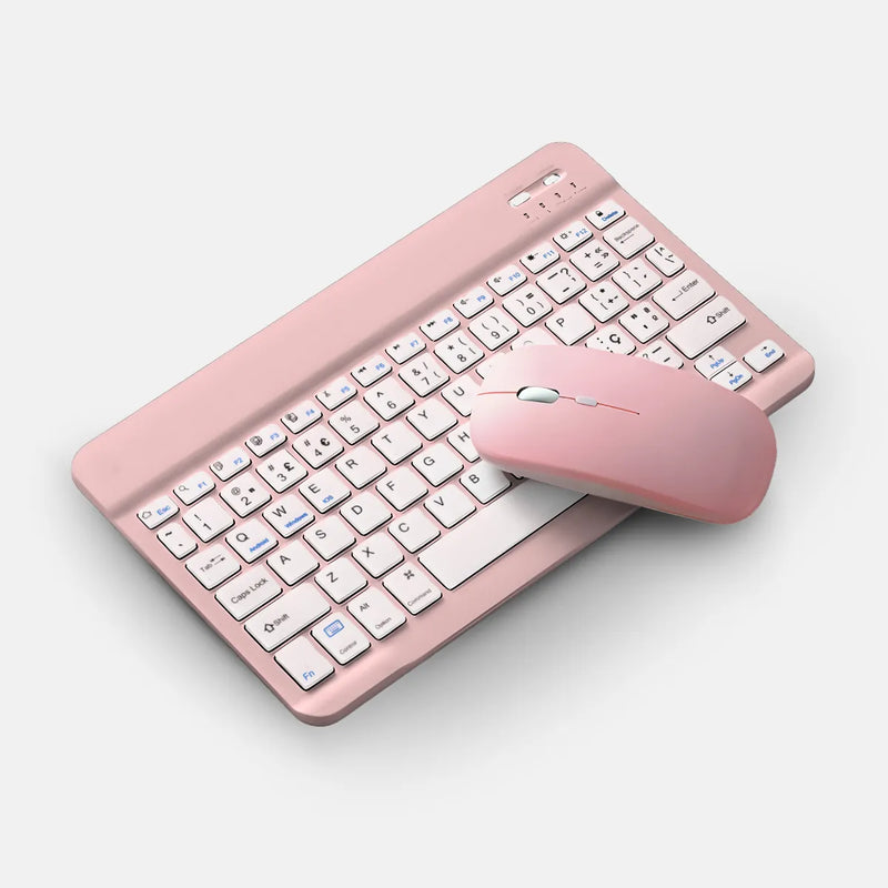 Teclado Sem Fio Bluetooth Recarregável Com Mouse - ROSA