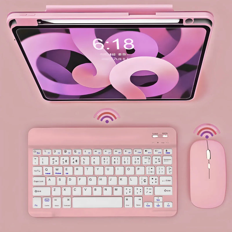 Teclado Sem Fio Bluetooth Recarregável Com Mouse - ROSA