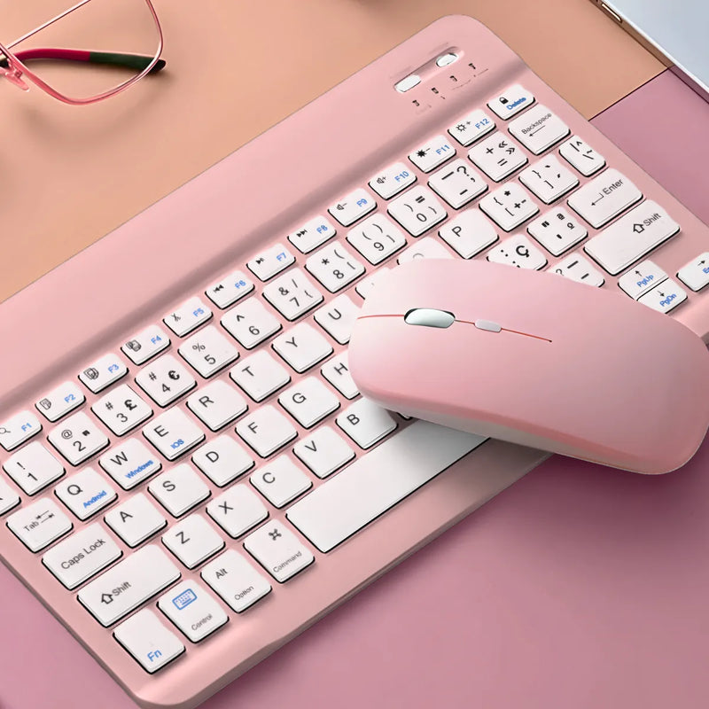 Teclado Sem Fio Bluetooth Recarregável Com Mouse - ROSA