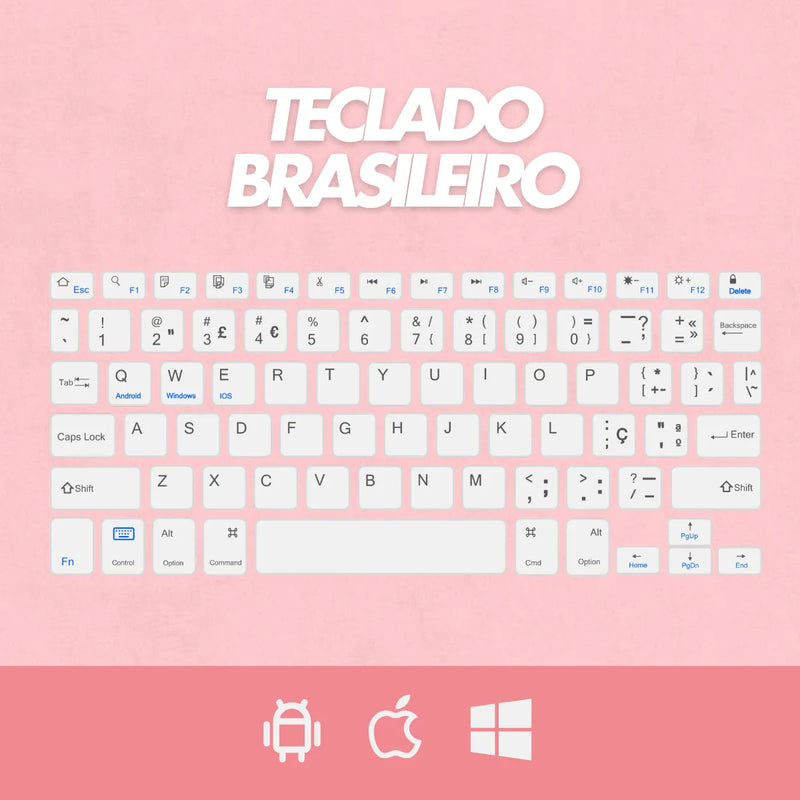 Teclado Sem Fio Bluetooth Recarregável Com Mouse - ROSA