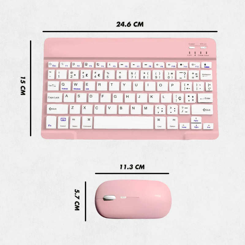 Teclado Sem Fio Bluetooth Recarregável Com Mouse - ROSA